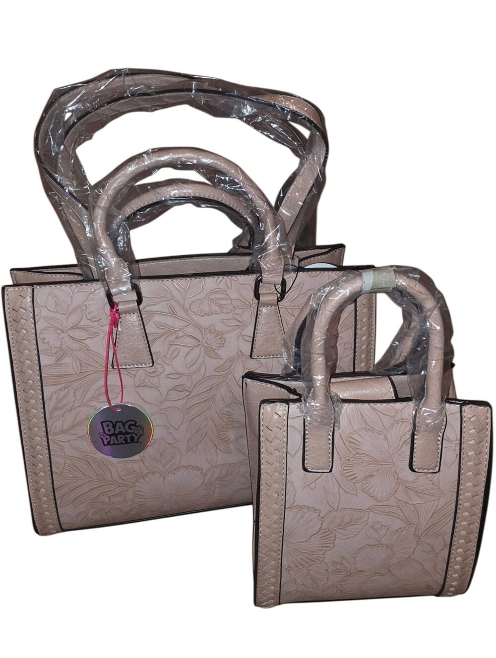 Brand New - Blush Pink Floral Embossed Hibiscus Tote & Mini Me Set